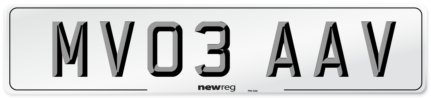 MV03 AAV Number Plate from New Reg